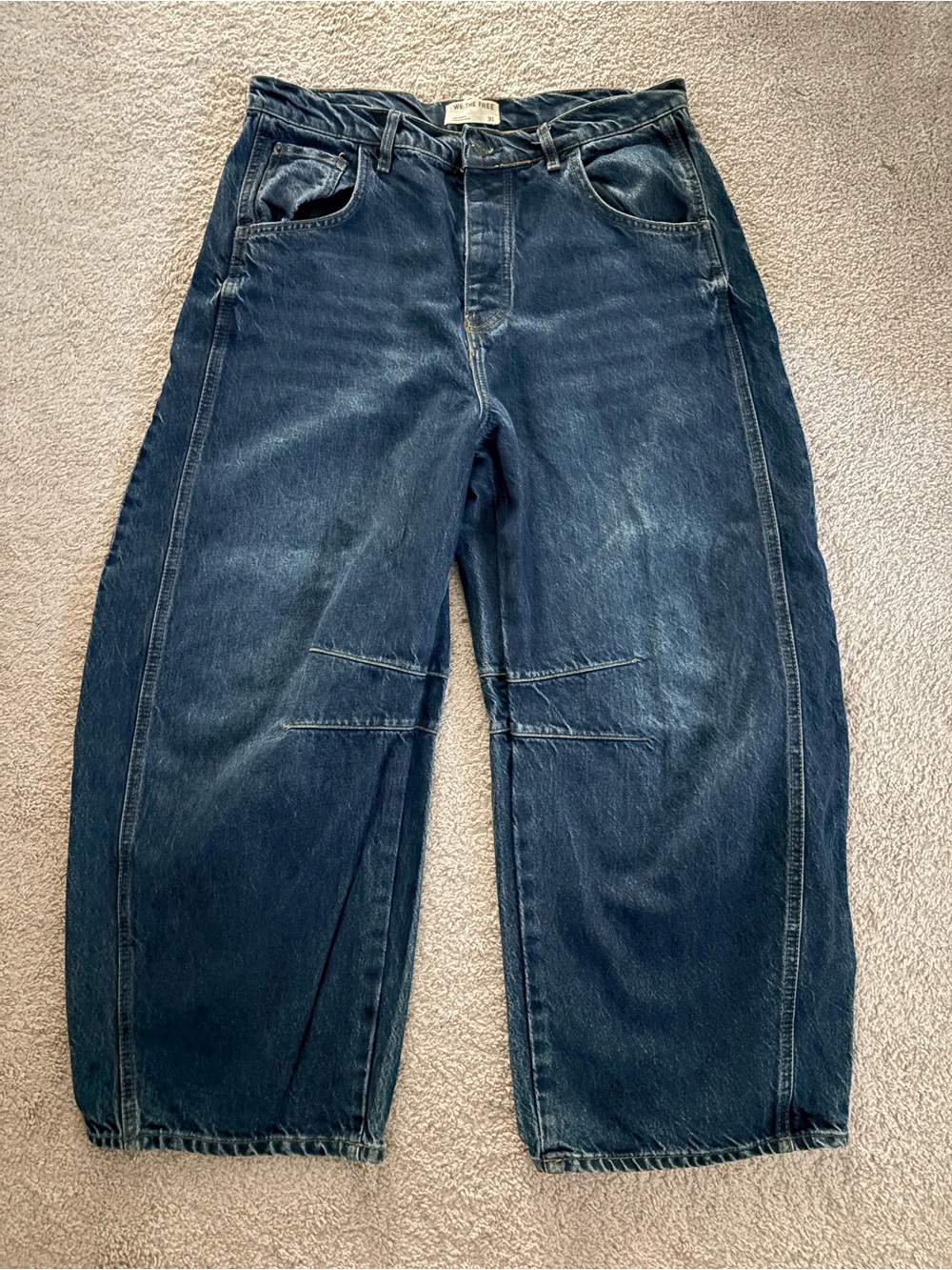 Free People Relaxed Wide-Leg Jeans in Dark Blue Denim